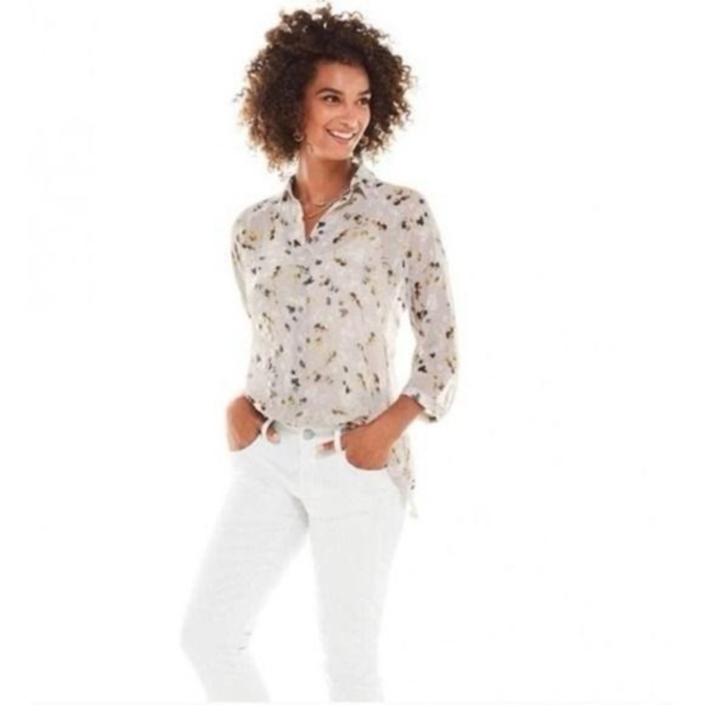 CAbi #5204 Matinee Sheer Floral Button Up Blouse XS